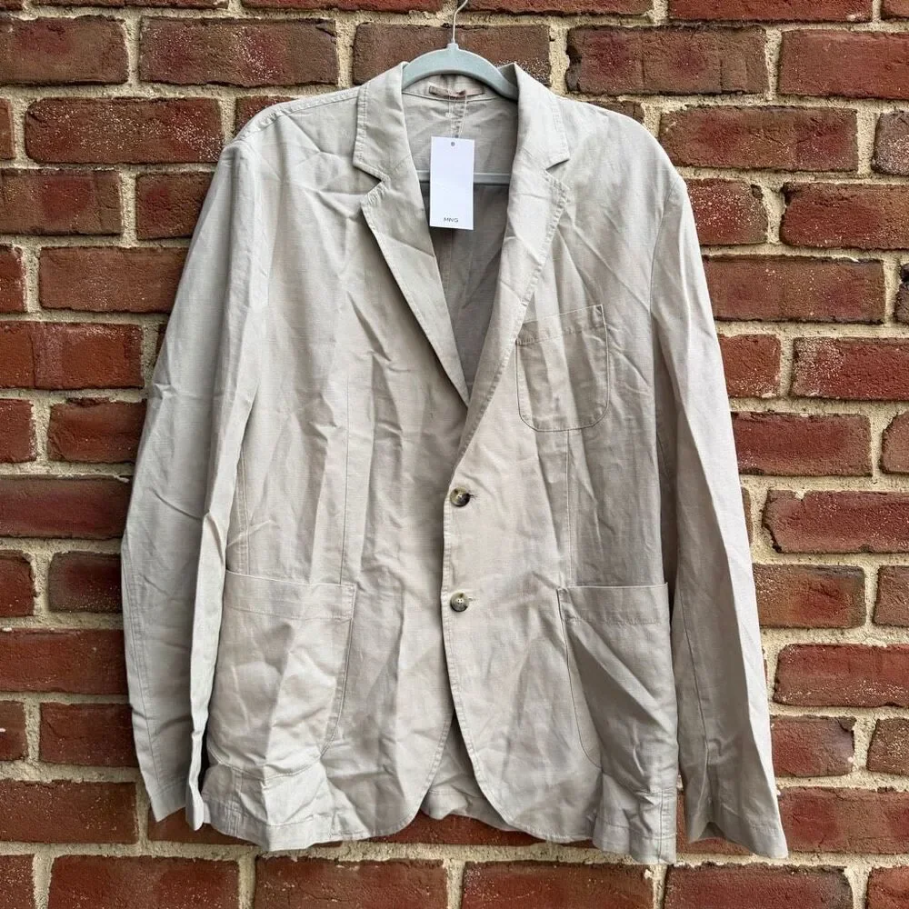 MNG by MANGO $250 Delave Smart Slim Fit Linen Lyocell Blazer Ecru Mens 42 NEW